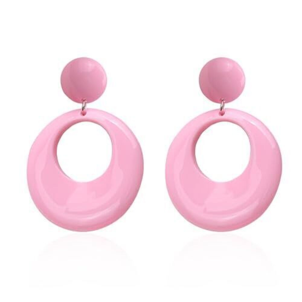 5531 70s Earrings Acrylic Vintage Geometric Hollow Round Dangle Stud